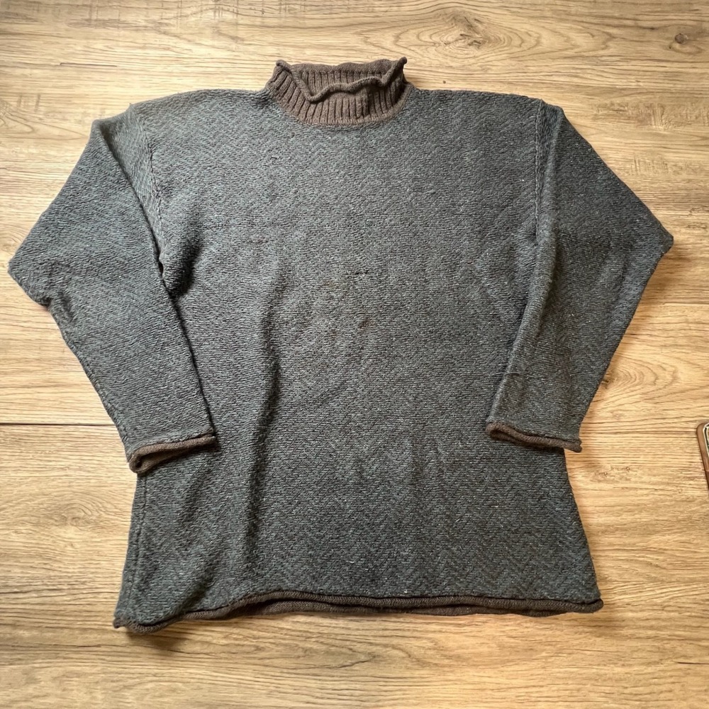Pazzo Sweater Mens Large Gray Ramie Cotton Mock Neck Textured Knit Vintage‎ 90s